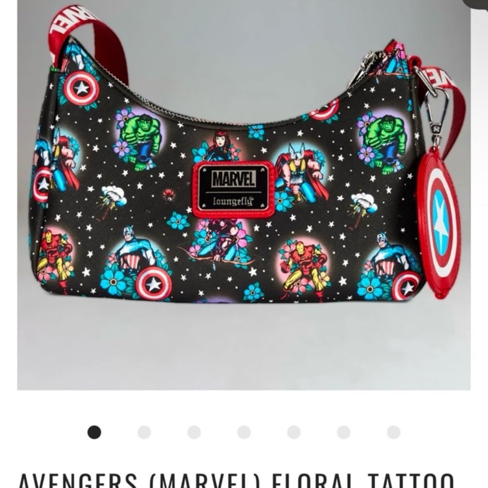 Loungefly Avengers Marvel Floral Tattoo Shoulder Bag - Black and Red